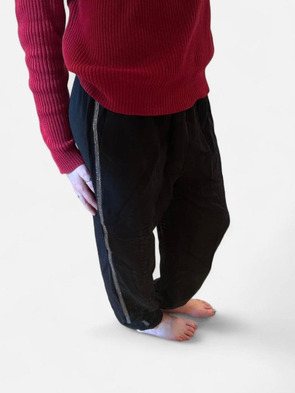 zara black joggers with silver rhinestone detailing